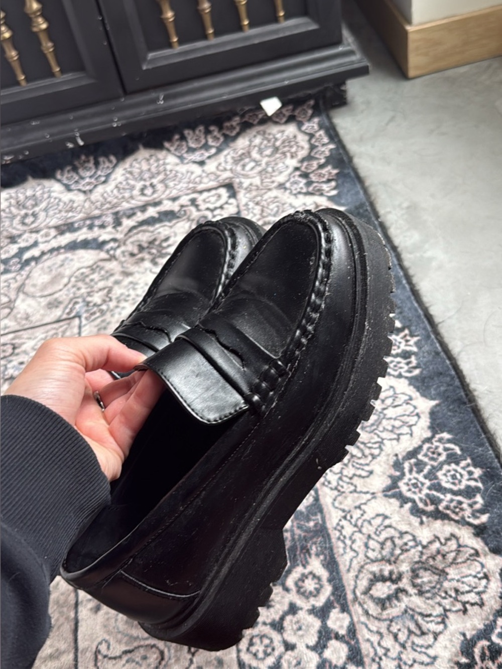 Black Leather Penny Loafers - Rugged Lug Sole